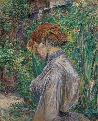Red Directed Woman in the Garden of Monsieur Foret by Henri de Toulouse Lautrec